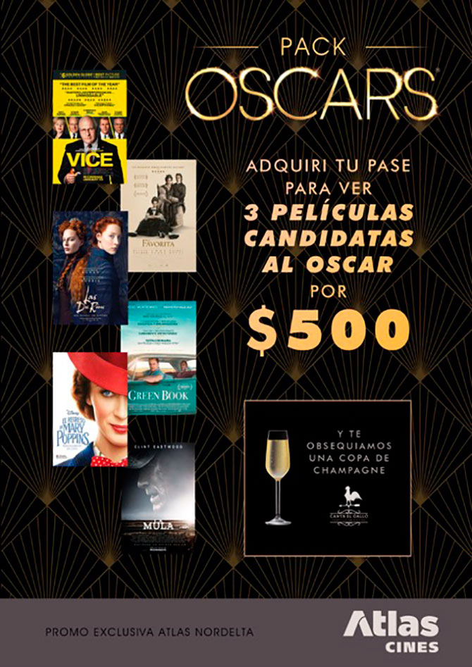 Atlas Cines Nordelta ofrece el pack Oscars